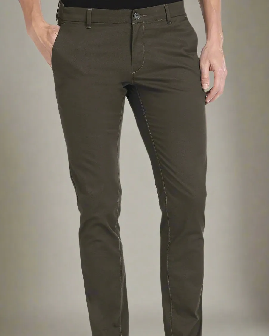 2H Olive Green Plain Chinos Pant
