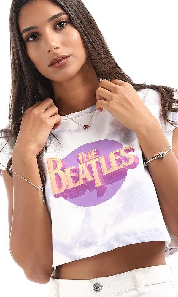 95631 The BeatlesPrinted Tie Dye Light Purple Crop Top
