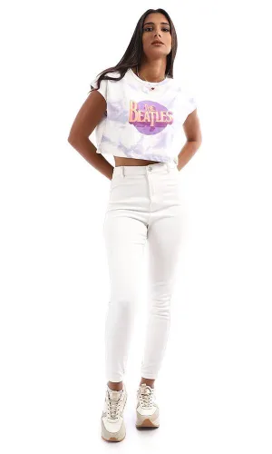 95631 The BeatlesPrinted Tie Dye Light Purple Crop Top