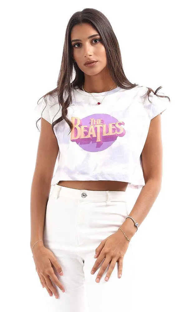 95631 The BeatlesPrinted Tie Dye Light Purple Crop Top
