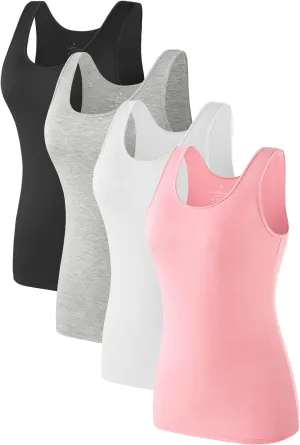 Air Curvey Basic Tank Tops for Women Sleeveless Undershirts 2-4 Pack Layering Lightweight Casual Tops