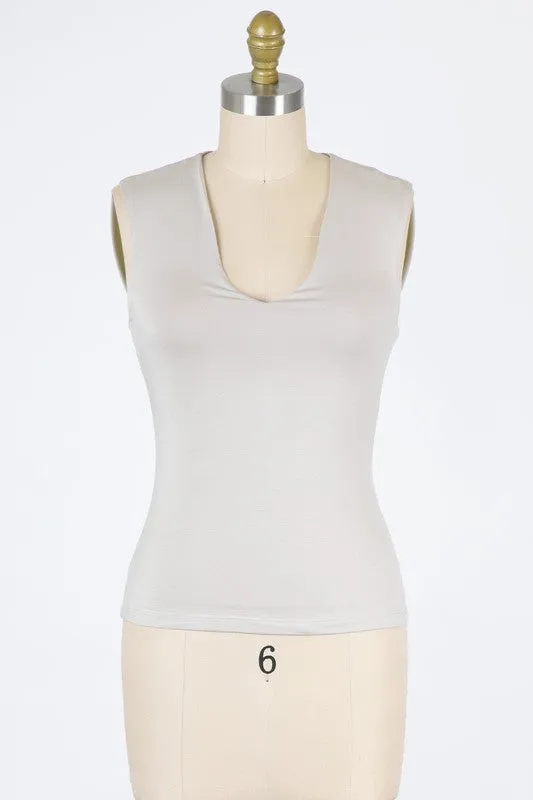 Ana Fog, Pale Olive or Slate Blue Double Lined V Neck Top