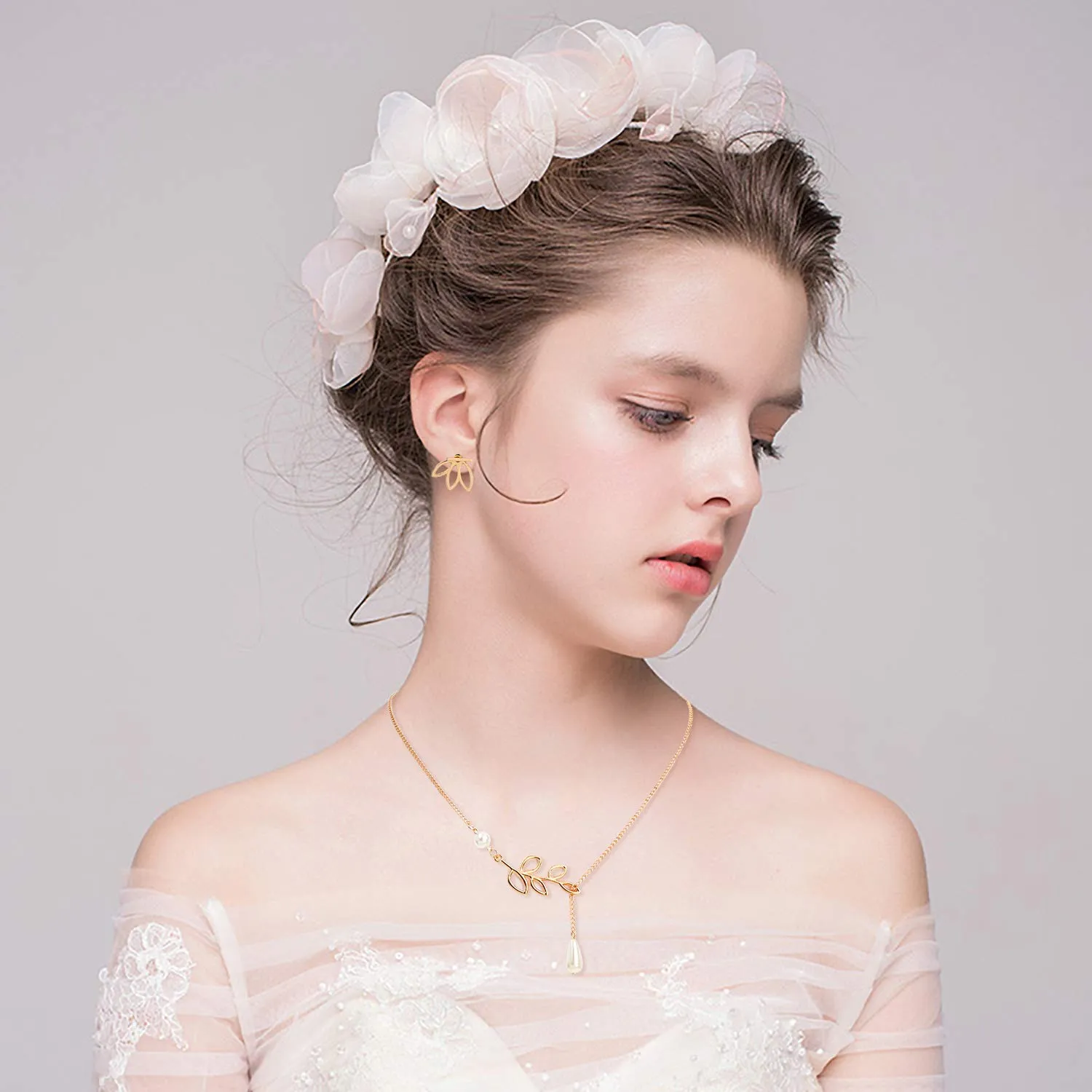 AROIC 38 PCS Gold Jewelry Set with 4 PCS Necklace,10 PCS Bracelet,24 PCS Layered Ball Dangle Hoop Stud Earrings for Women Girls Jewelry Fashion and Valentine Birthday Party Gift color-10