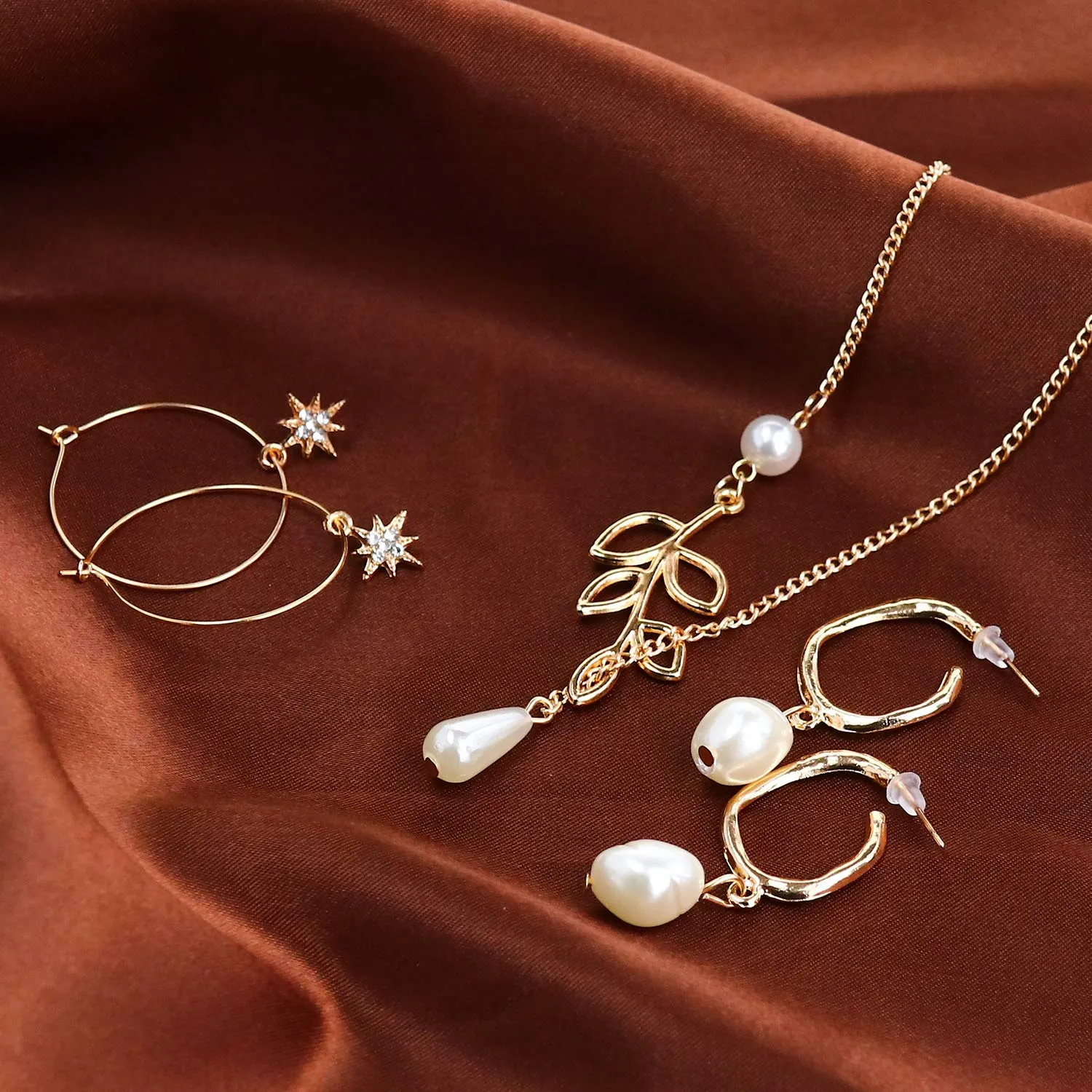 AROIC 38 PCS Gold Jewelry Set with 4 PCS Necklace,10 PCS Bracelet,24 PCS Layered Ball Dangle Hoop Stud Earrings for Women Girls Jewelry Fashion and Valentine Birthday Party Gift color-10