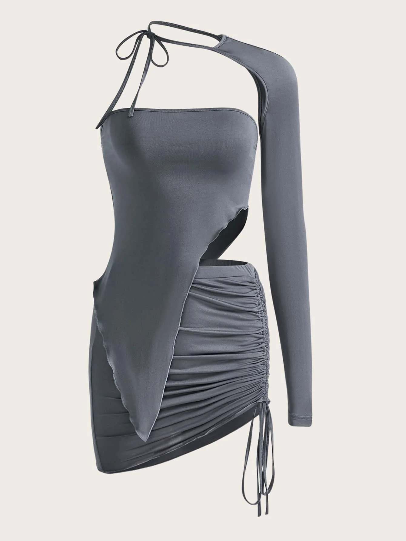 Asymmetrical Neck Asymmetrical Hem Top & Drawstring Bodycon Skirt