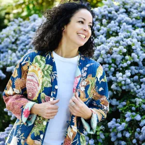 Blue Carnation/Blue Exotic Flower Quilted Reversible Jacket