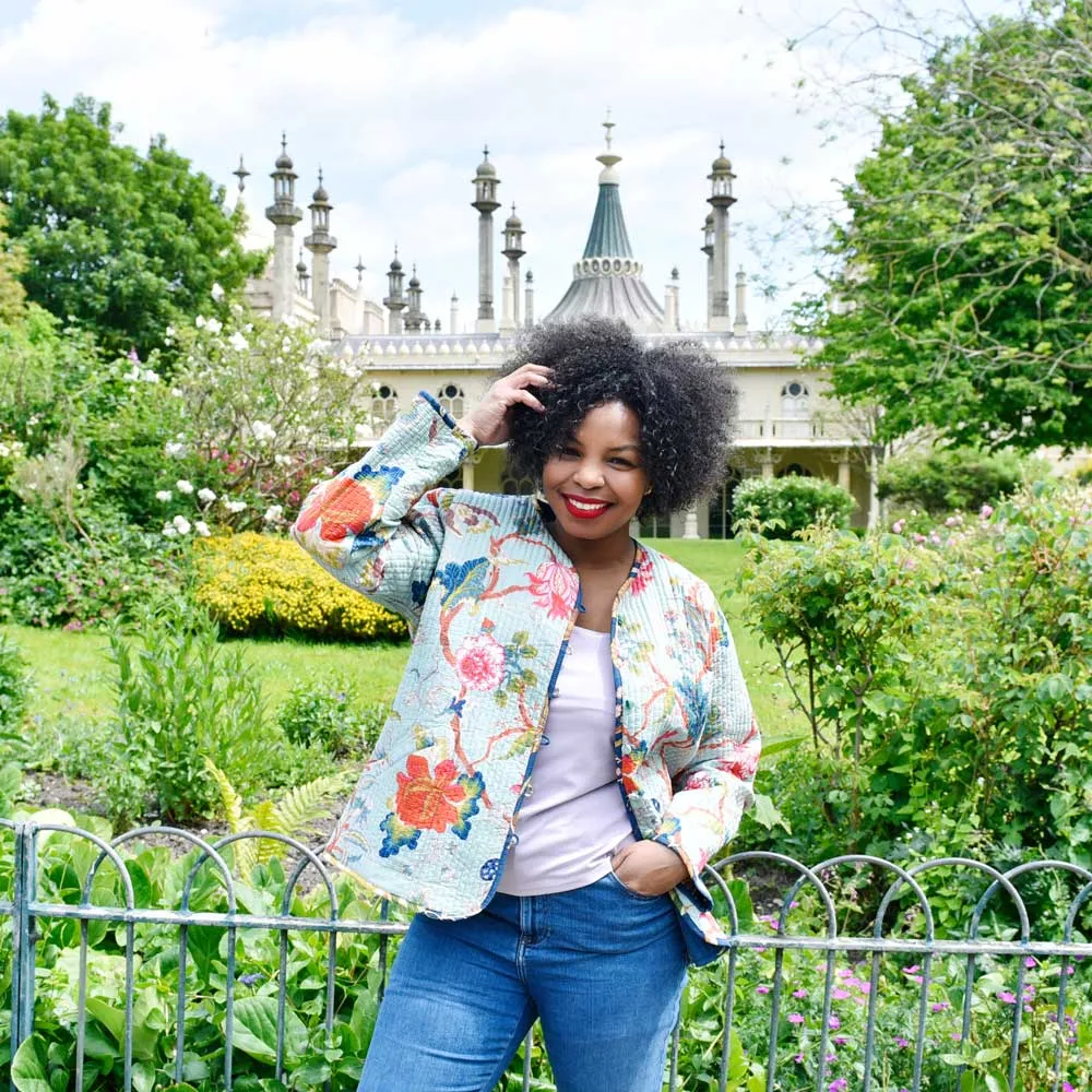 Blue Carnation/Blue Exotic Flower Quilted Reversible Jacket