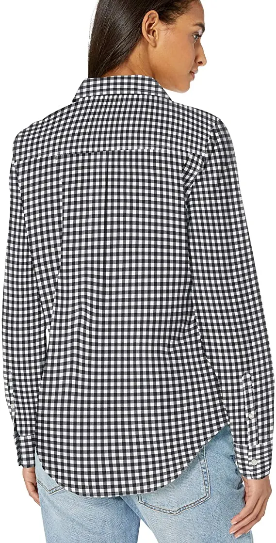 Blue Gingham Women's Classic-Fit Long-Sleeve Button-Down Poplin Shirt - AE Store