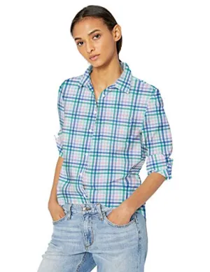 Blue Gingham Women's Classic-Fit Long-Sleeve Button-Down Poplin Shirt - AE Store