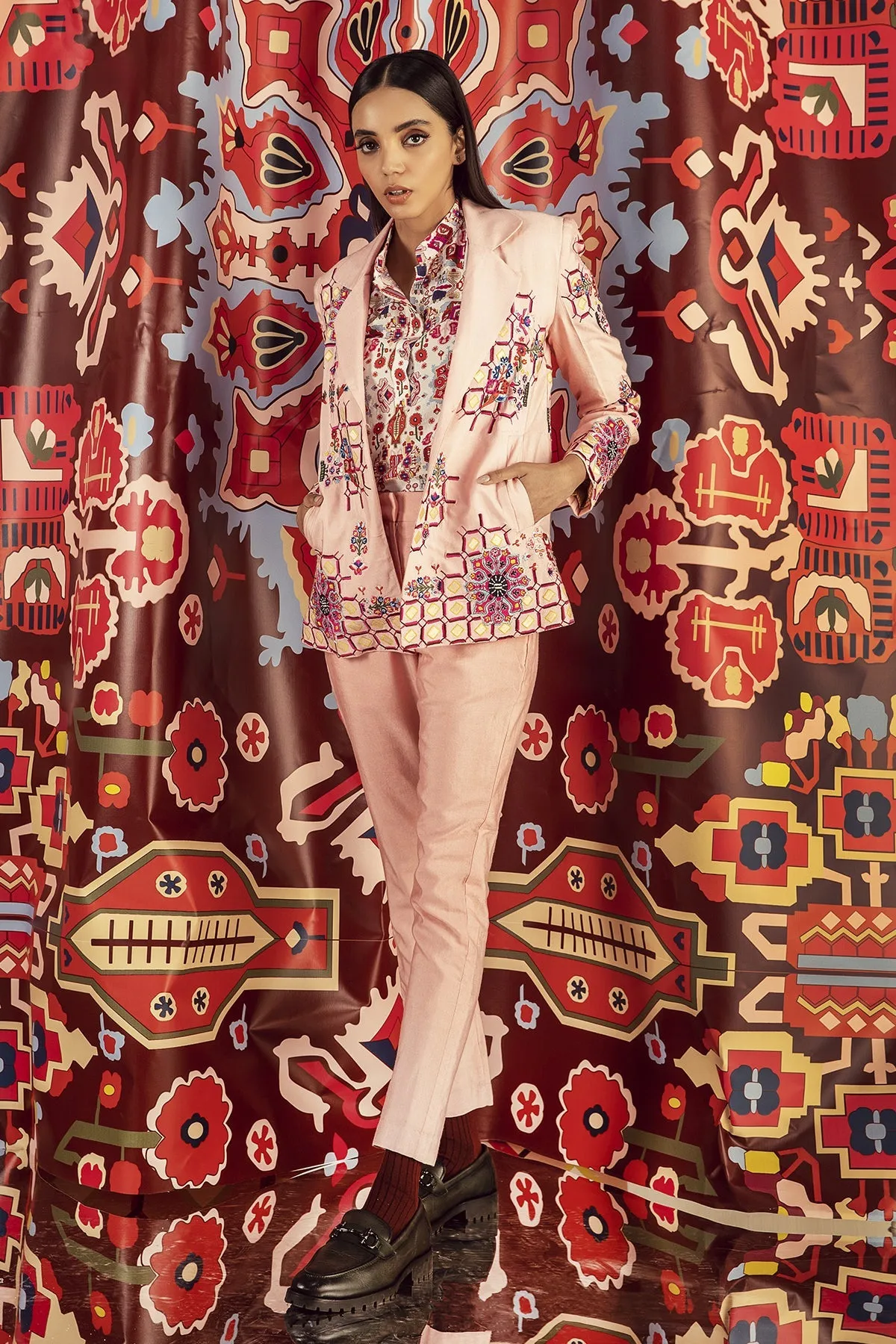 Blush Pink Pants In Handloom Organic Cotton Silk