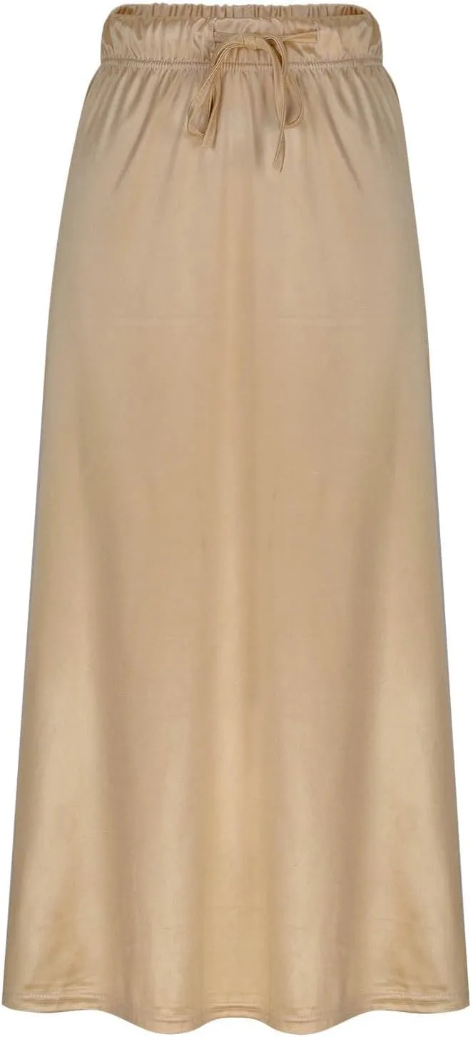 Borniu Womens Satin Silk Maxi Skirts Drawstring Flared Casual A-Line Long Skirt for Women High Waist Casual Work Office