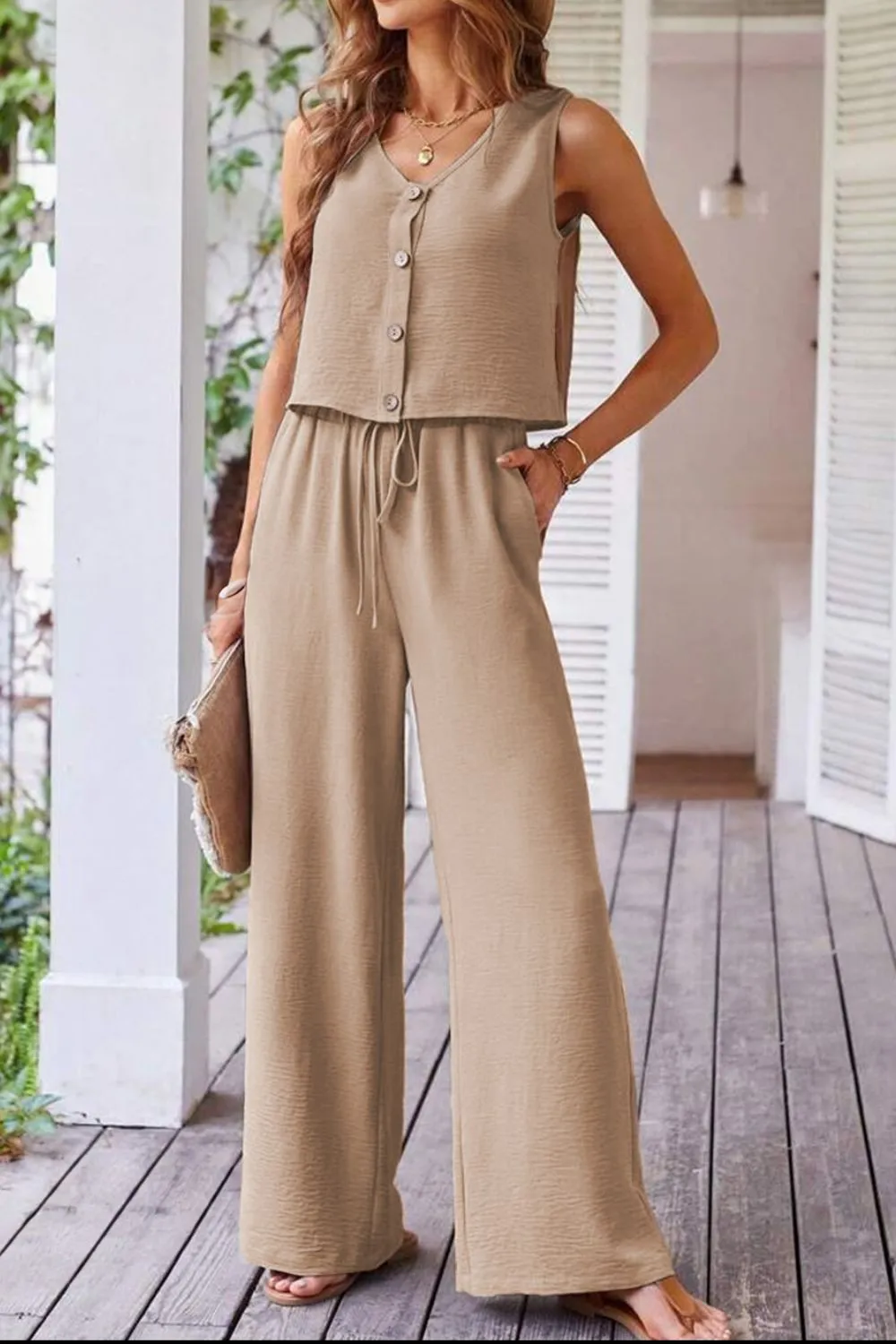 Button Down Vest & Drawstring Pants Set