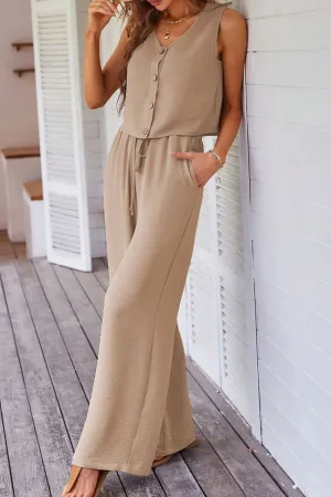 Button Down Vest & Drawstring Pants Set