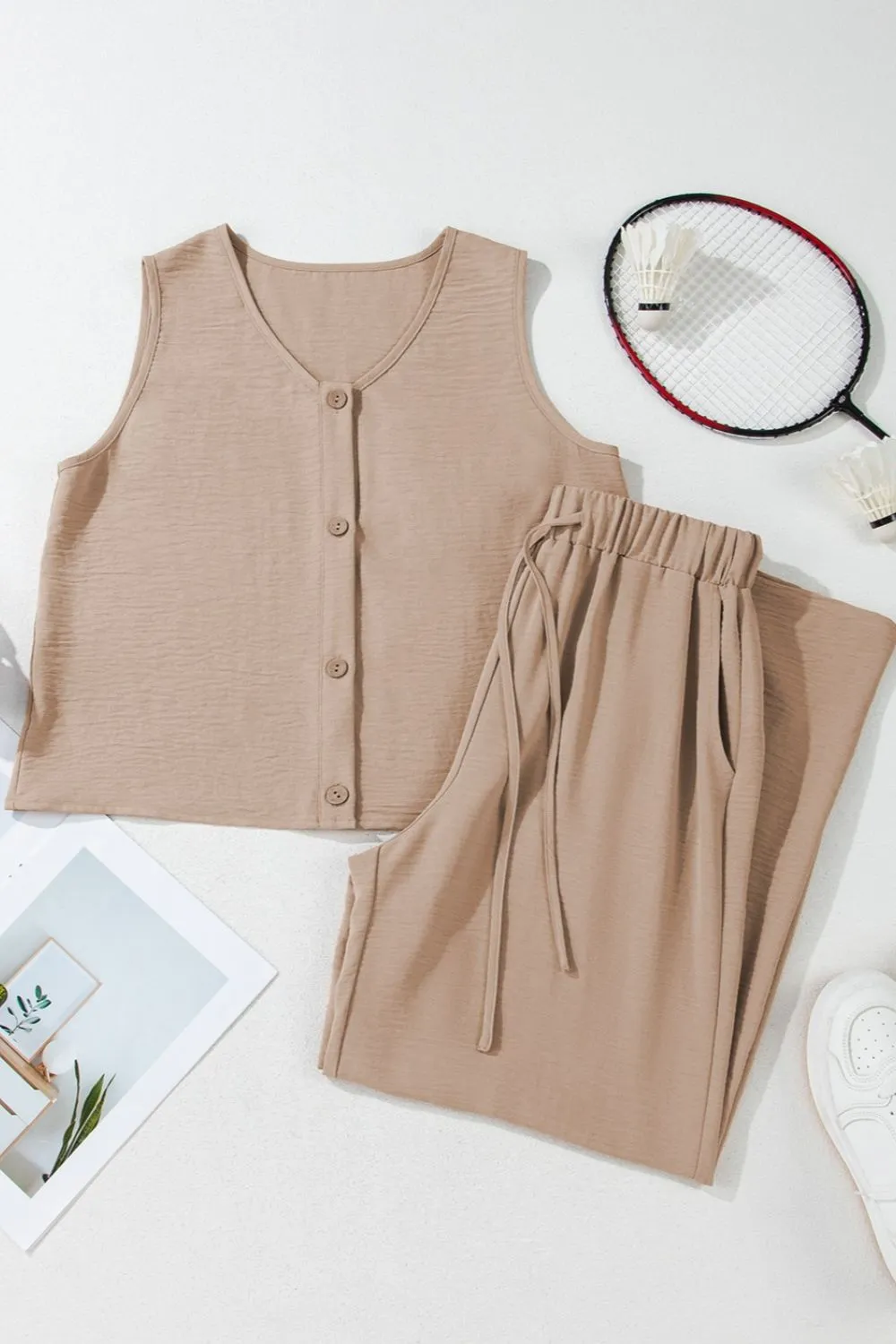 Button Down Vest & Drawstring Pants Set