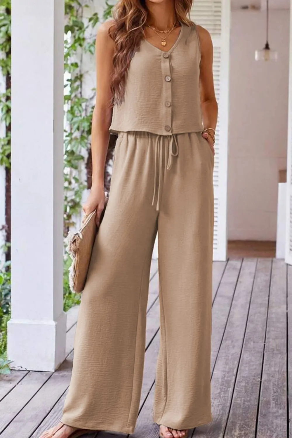 Button Down Vest & Drawstring Pants Set