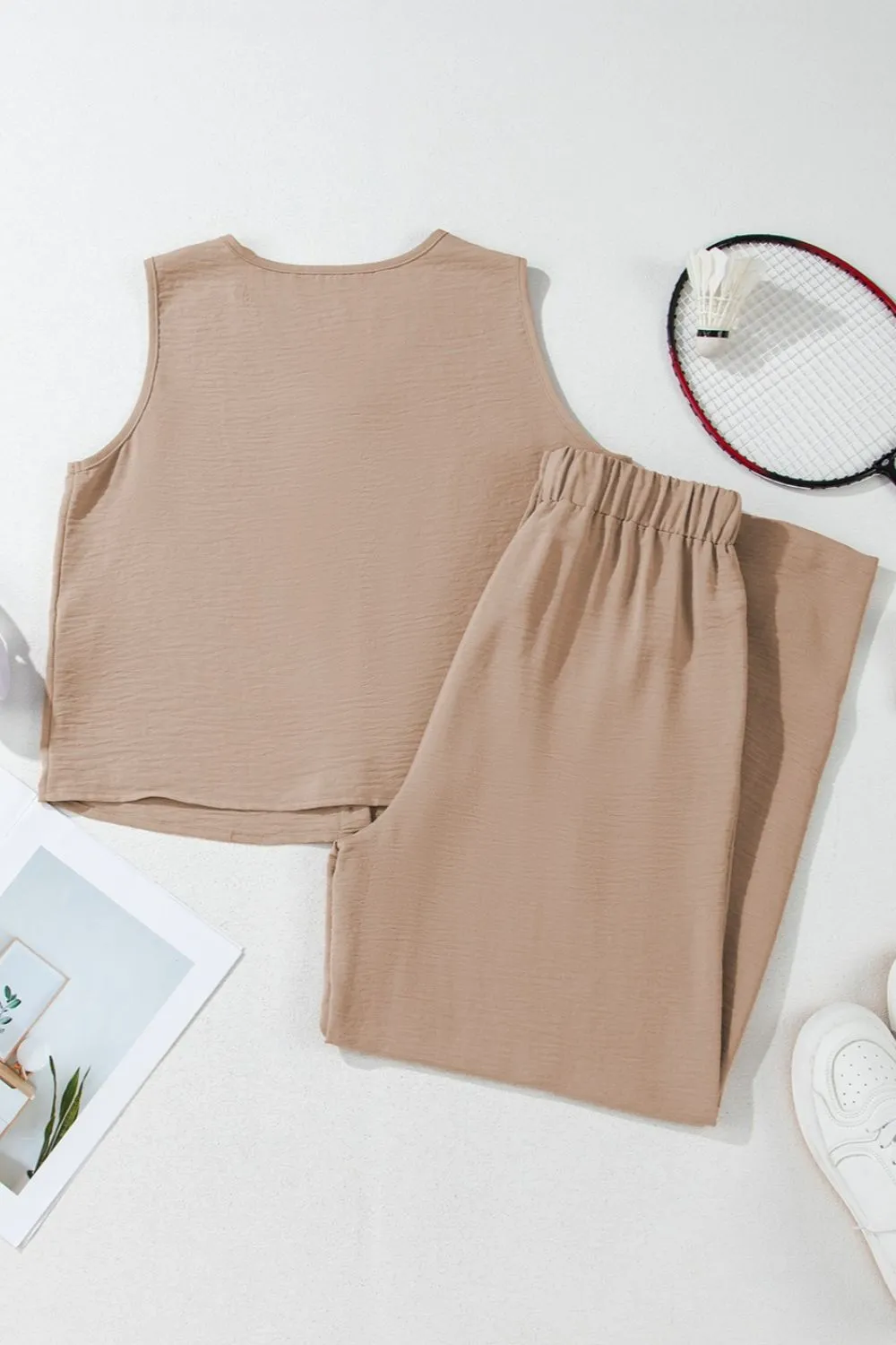 Button Down Vest & Drawstring Pants Set
