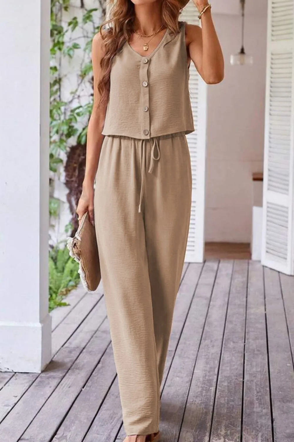 Button Down Vest & Drawstring Pants Set