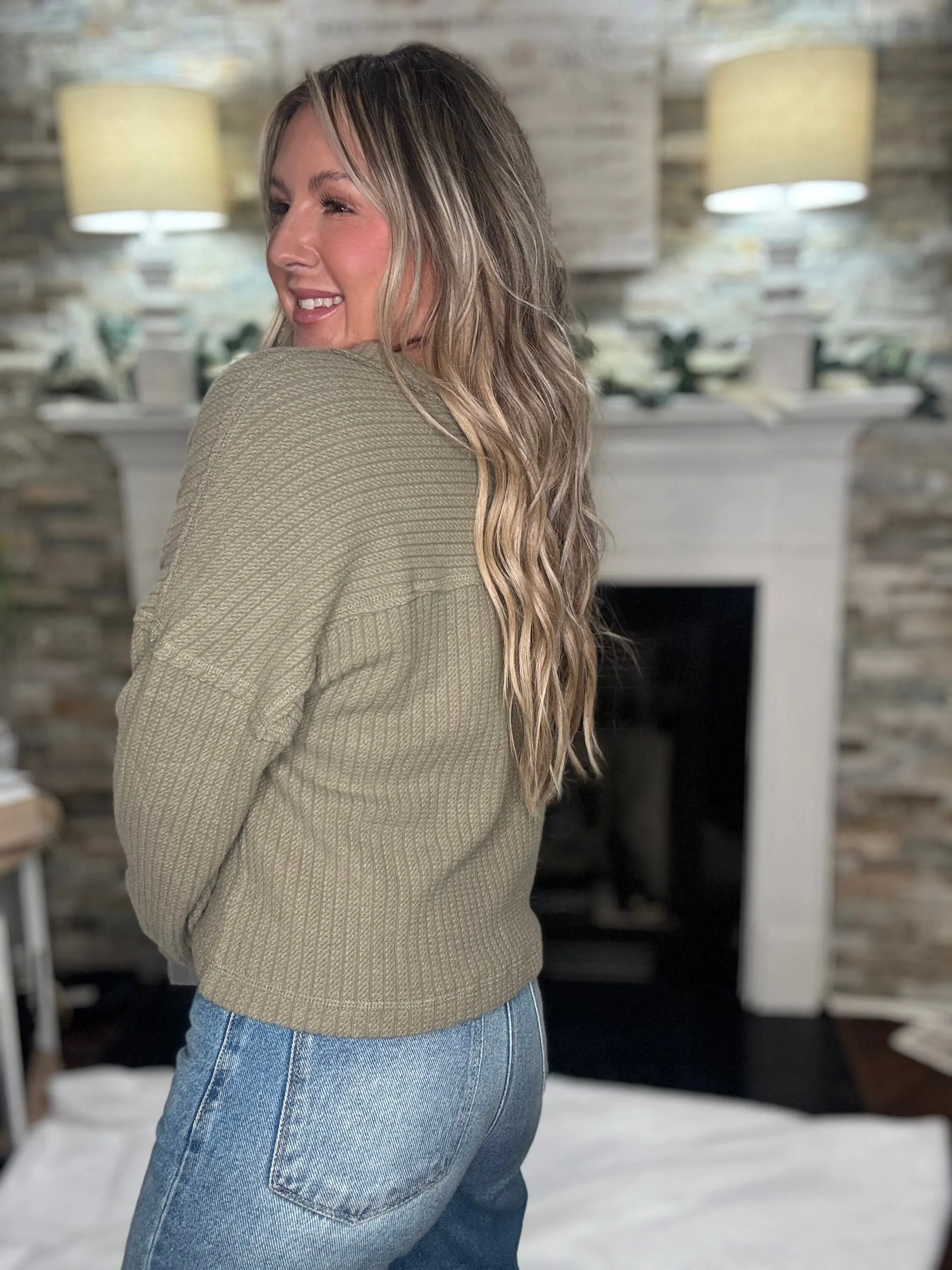 Casual Comfy Olive Soft V-Neck Knit Top