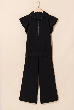 Chic Black Ruffle Top & Pants Set