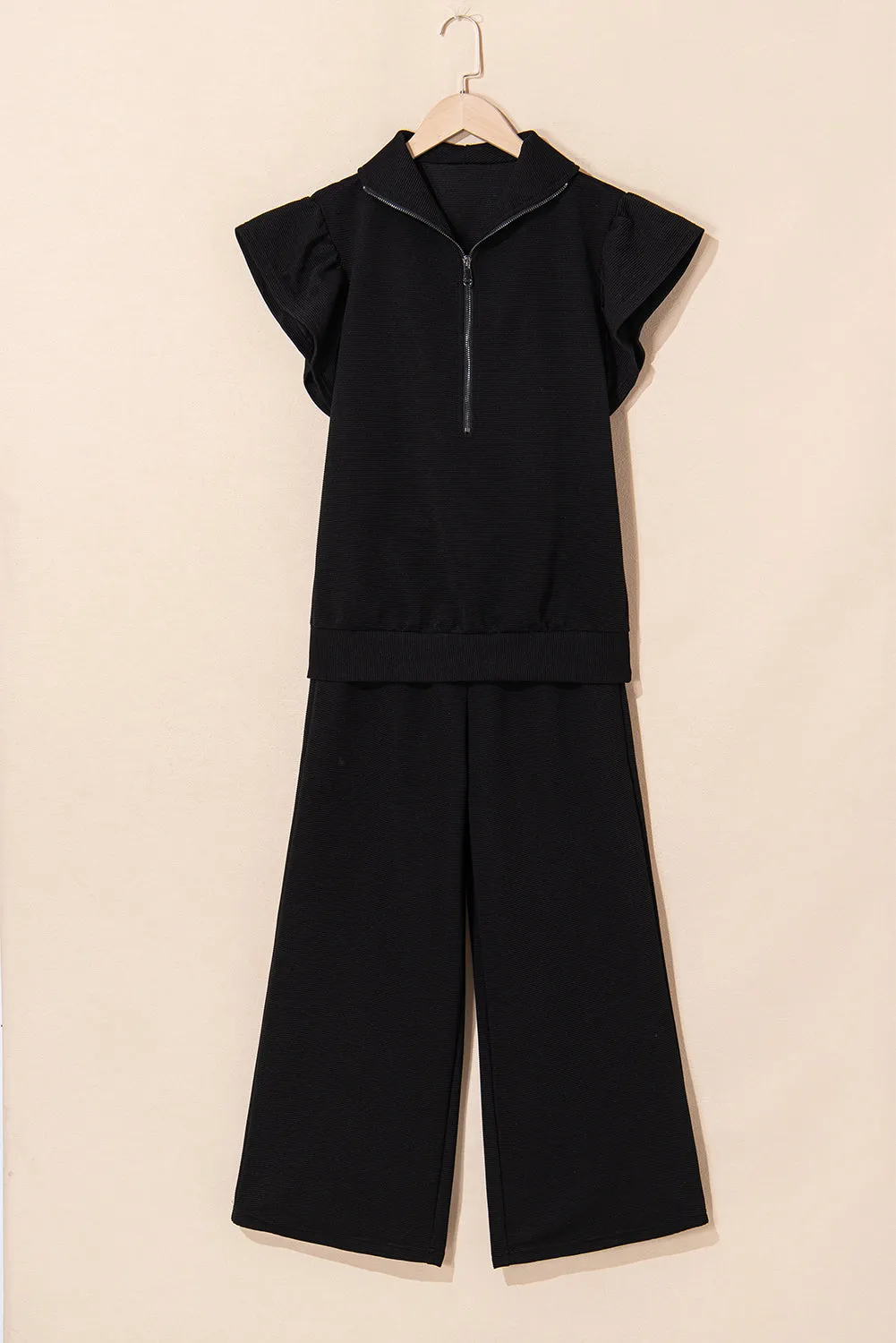 Chic Black Ruffle Top & Pants Set