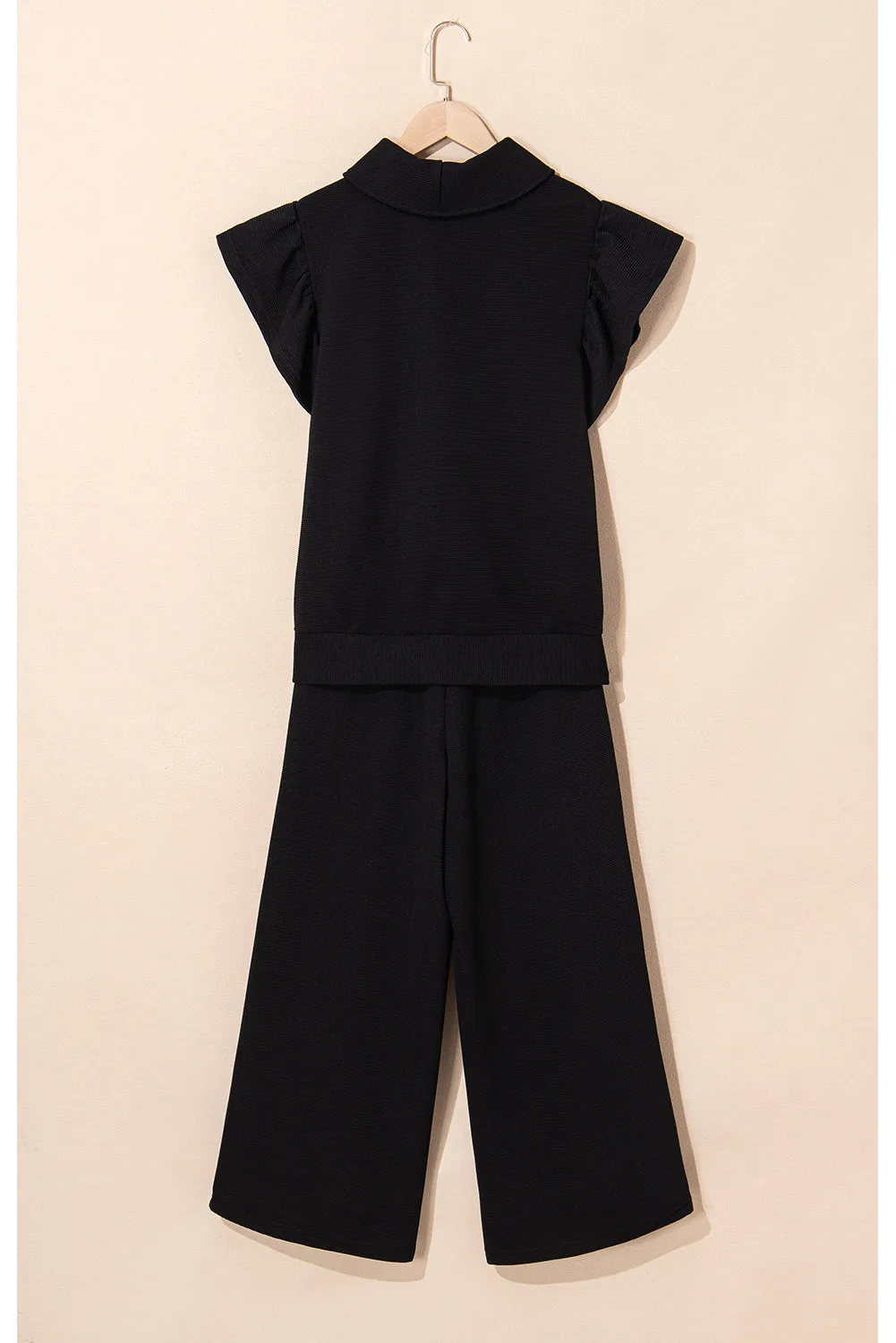 Chic Black Ruffle Top & Pants Set