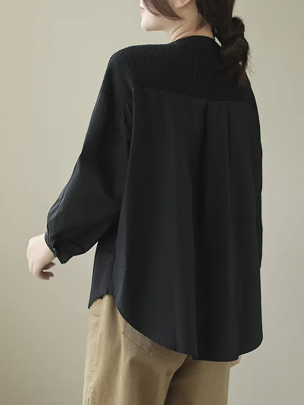Chicmy-Asymmetric Buttoned Pockets Split-Joint Long Sleeves Loose Round-Neck Blouses&Shirts Tops