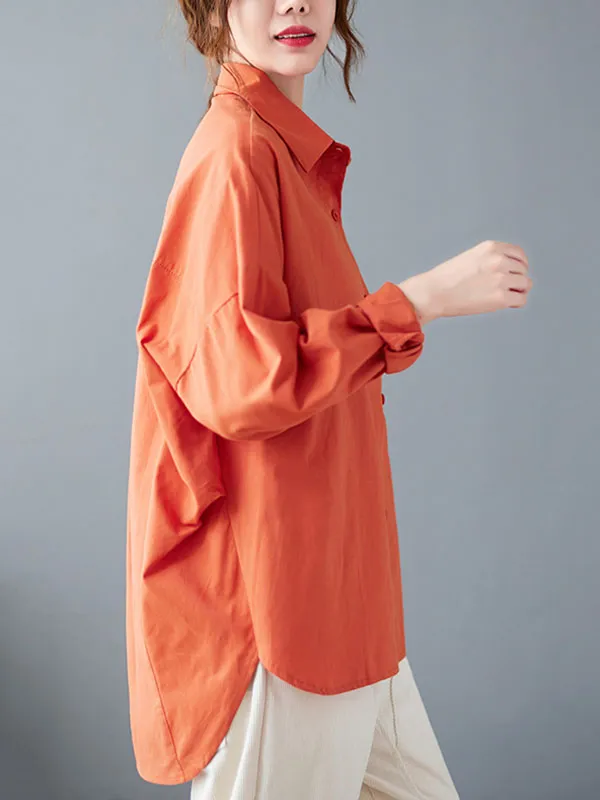 Chicmy-Solid Color High-low Long Sleeves Lapel Blouses&shirts Tops