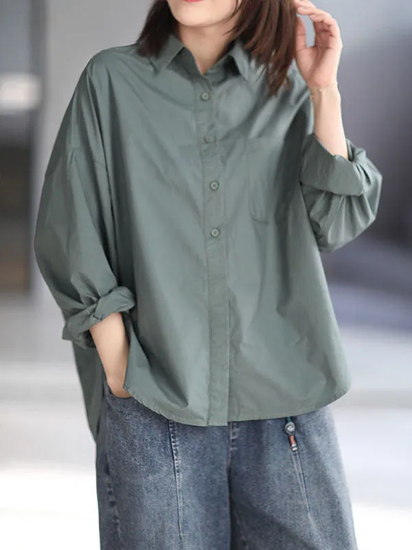 Chicmy-Solid Color High-low Long Sleeves Lapel Blouses&shirts Tops