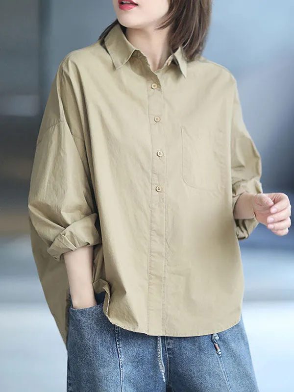 Chicmy-Solid Color High-low Long Sleeves Lapel Blouses&shirts Tops