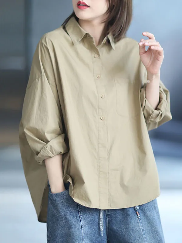 Chicmy-Solid Color High-low Long Sleeves Lapel Blouses&shirts Tops