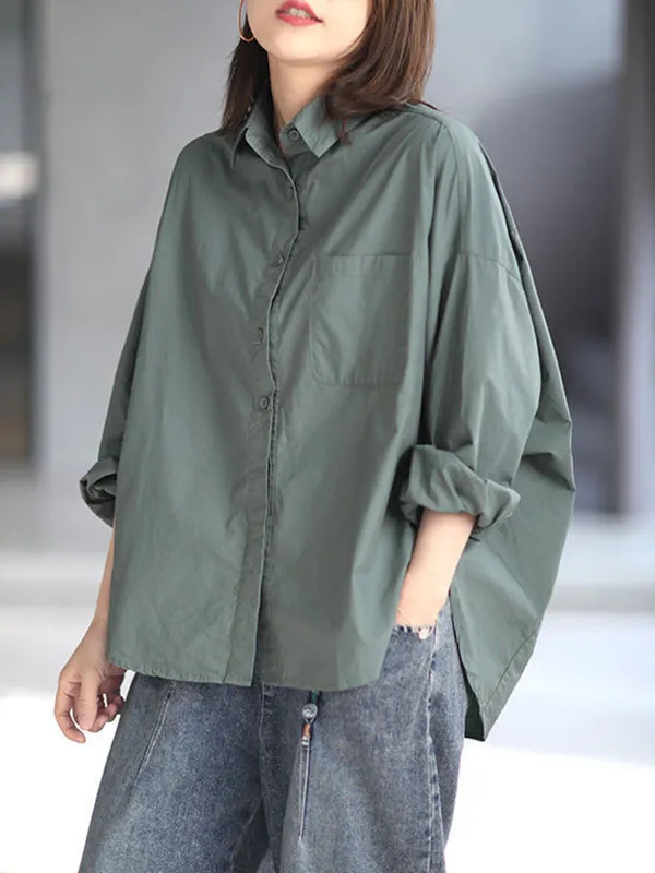 Chicmy-Solid Color High-low Long Sleeves Lapel Blouses&shirts Tops
