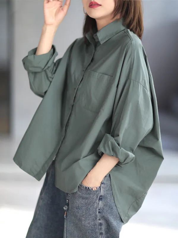 Chicmy-Solid Color High-low Long Sleeves Lapel Blouses&shirts Tops