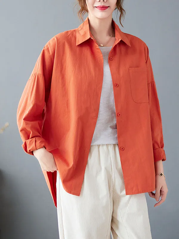 Chicmy-Solid Color High-low Long Sleeves Lapel Blouses&shirts Tops