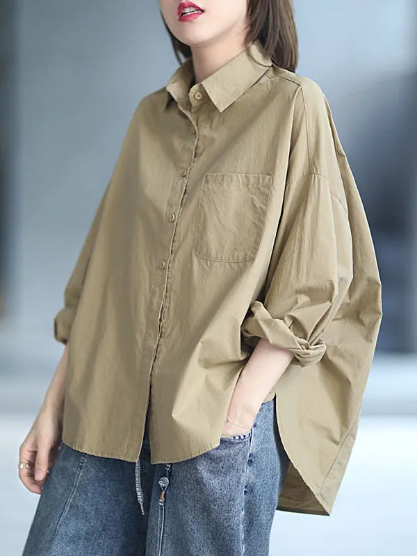 Chicmy-Solid Color High-low Long Sleeves Lapel Blouses&shirts Tops