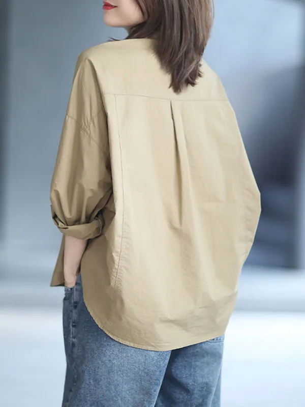 Chicmy-Solid Color High-low Long Sleeves Lapel Blouses&shirts Tops