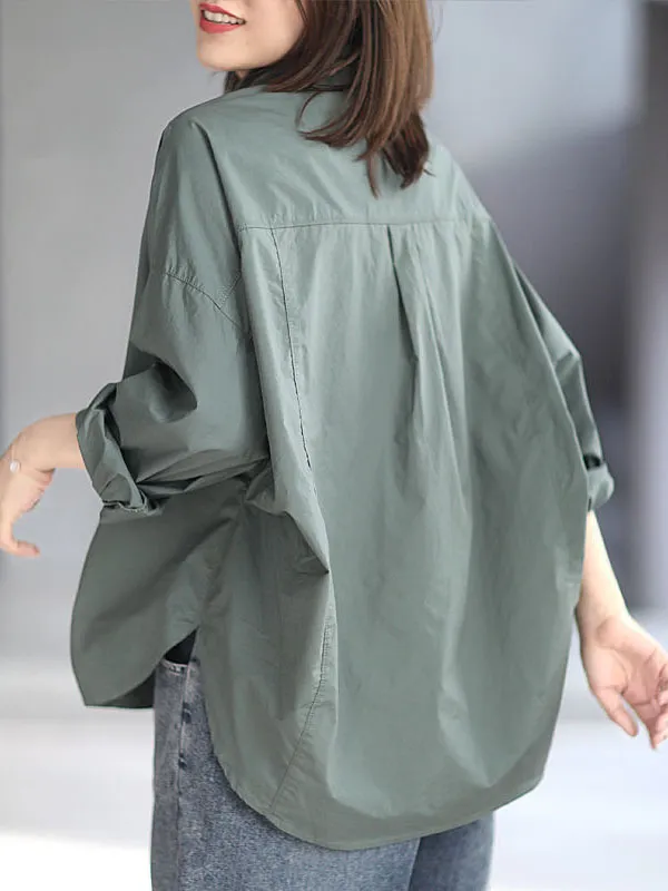 Chicmy-Solid Color High-low Long Sleeves Lapel Blouses&shirts Tops