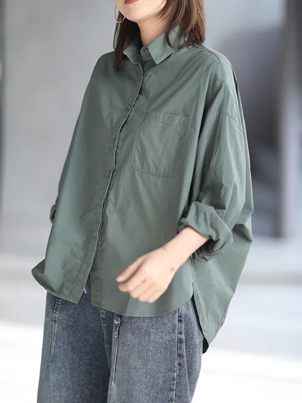 Chicmy-Solid Color High-low Long Sleeves Lapel Blouses&shirts Tops