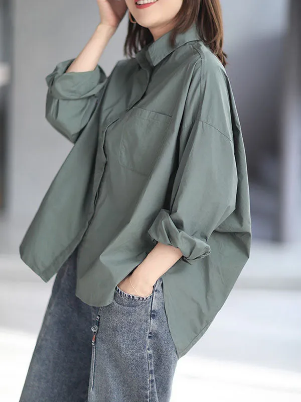 Chicmy-Solid Color High-low Long Sleeves Lapel Blouses&shirts Tops