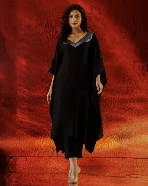 Classic Black Raw Silk Kaftan Set Classic Black Raw Silk Kaftan Set