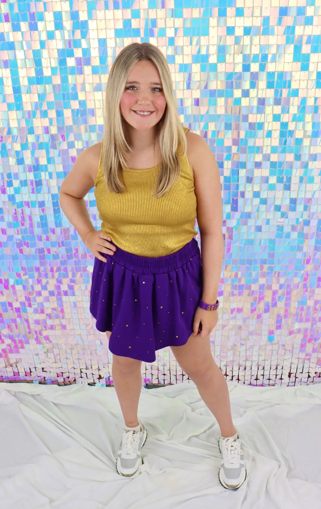 Colored Rhinestone Embellished Skort
