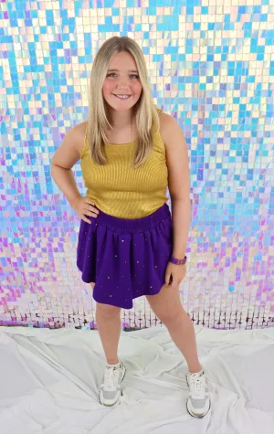 Colored Rhinestone Embellished Skort