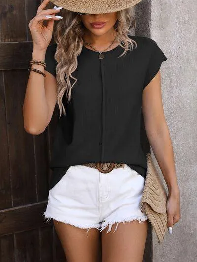 Comfy Day Crew Neck Short Sleeve Knit Top