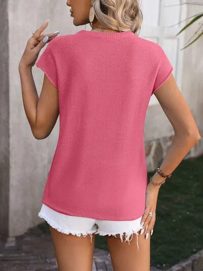 Comfy Day Crew Neck Short Sleeve Knit Top