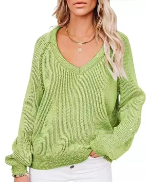 Cozy Horizon - Knitted V-Neck Women Pullover by The Nevermore