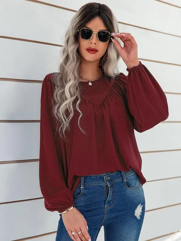 Cozy Solid Color Women's Polyester Pullover with Long Sleeves