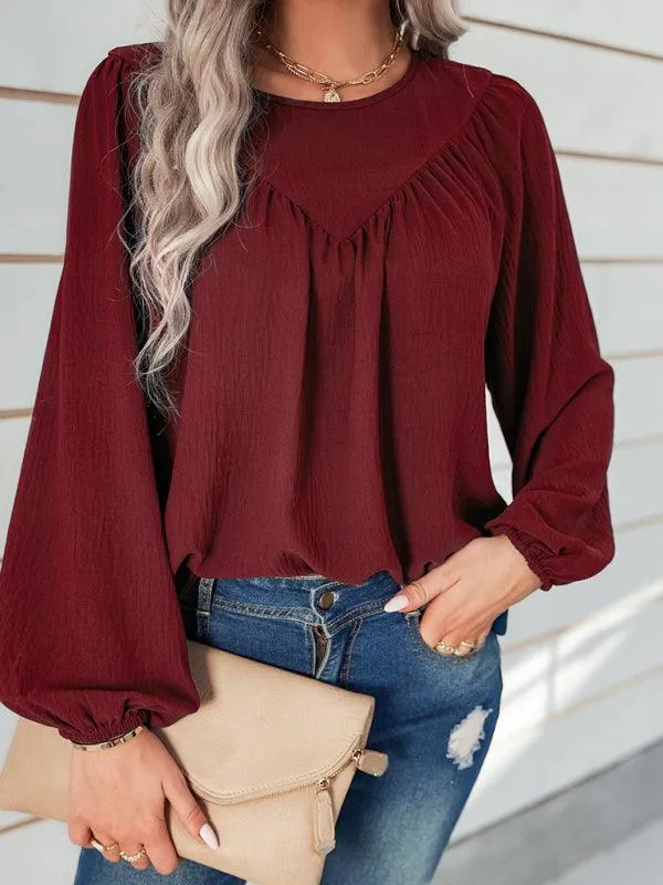 Cozy Solid Color Women's Polyester Pullover with Long Sleeves