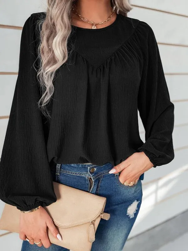 Cozy Solid Color Women's Polyester Pullover with Long Sleeves
