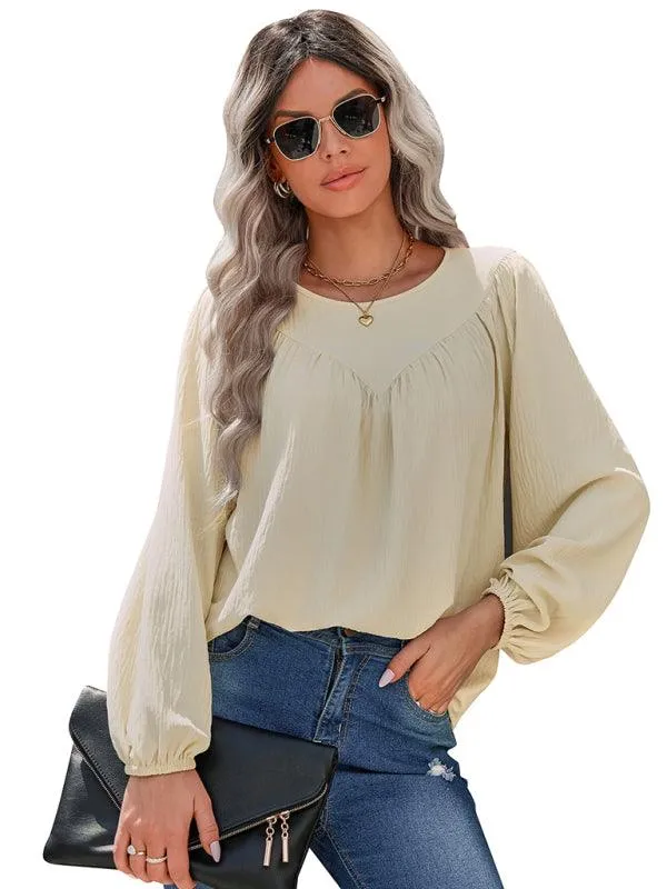 Cozy Solid Color Women's Polyester Pullover with Long Sleeves