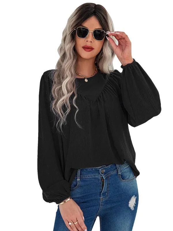 Cozy Solid Color Women's Polyester Pullover with Long Sleeves