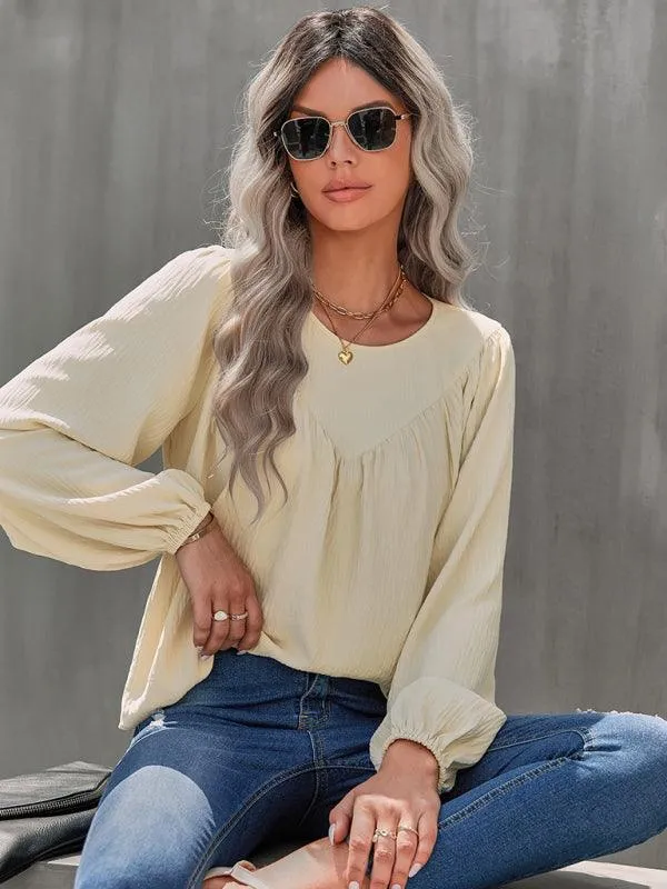 Cozy Solid Color Women's Polyester Pullover with Long Sleeves